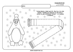 Tučniak a šál - grafomotorika - pracovné listy pre deti