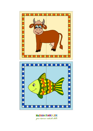 Puzzle zvieratká - krava a rybka