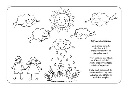Oblaky - pracovný list a básnička pre deti